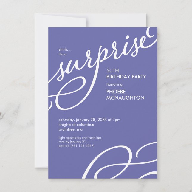 Purple & White Elegant Surprise Birthday Party  Invitation (Front)