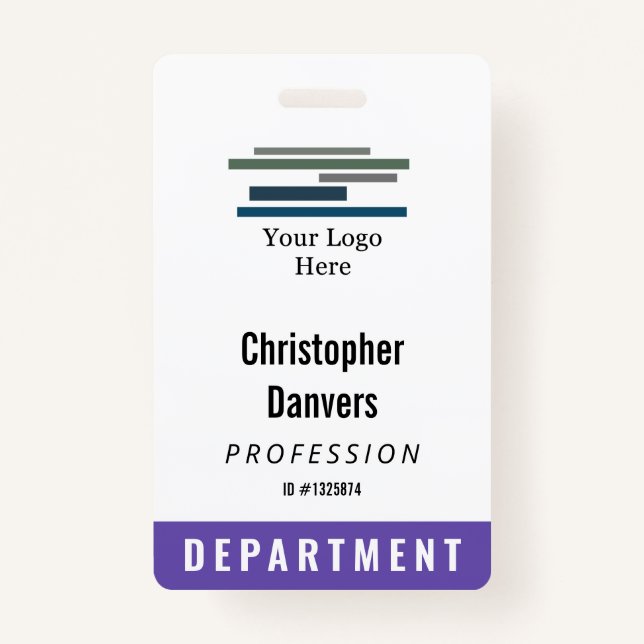 Purple White Employee ID Large Logo Badge ID Badge (Front)