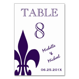 Purple White Fleur de Lis Event Table Marker Card