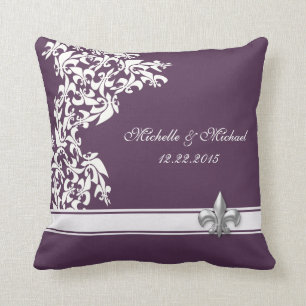 Purple White Fleur de Lis Keepsake Pillow