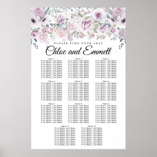 Purple White Floral 11-Table Wedding Seating Chart