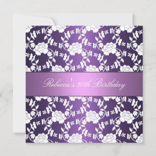 Purple White Floral 30th Birthday Elegant Invitation