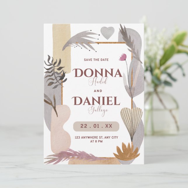 Purple White Floral Aesthetic Save The Date (Standing Front)