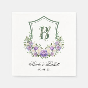 Purple White Floral Crest Wedding Napkin