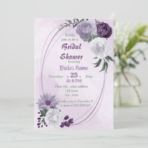 purple & white floral geometric bridal shower invitation