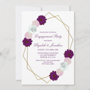Purple White Floral Geometric Engagement Party Invitation