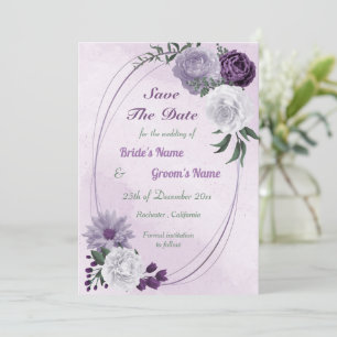 purple & white floral geometric save the date