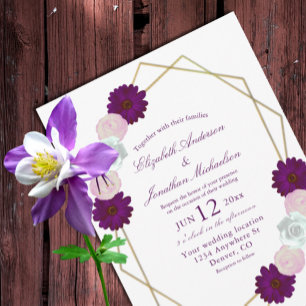 Purple White Floral Geometric Wedding Invitation