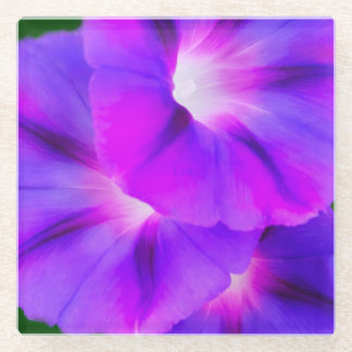 Purple White Floral Glass Coaster