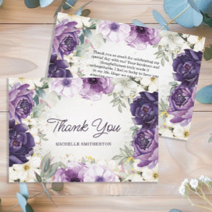 Purple White Floral Glitter Birthday Thank You