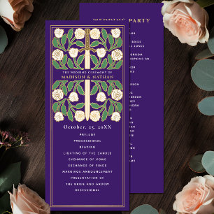 Purple White Floral Gold Sword Royal Wedding Program