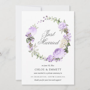Purple White Floral Just Married Elopement Announcement