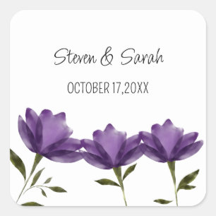Purple white floral modern romantic elegant square sticker