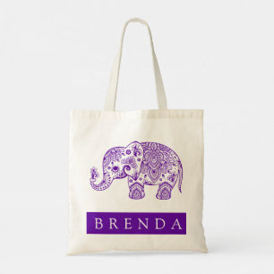 Purple & White Floral Paisley Elephant Tote Bag