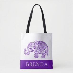 Purple & White Floral Paisley Elephant Tote Bag