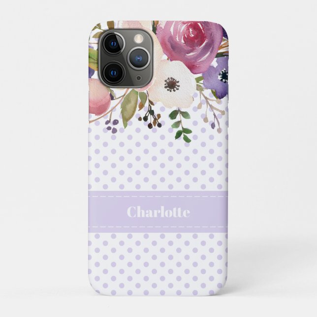 Purple White Floral Personalised Case-Mate iPhone Case (Back)