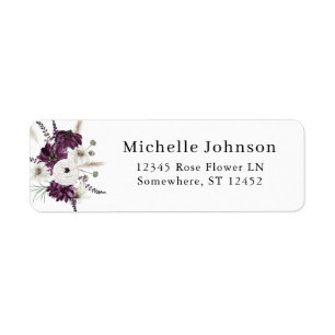 Purple & White Floral Return Address  Label