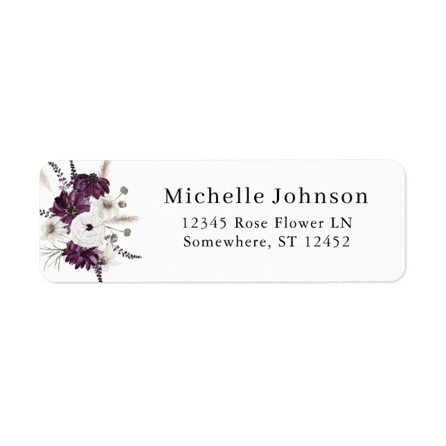 Purple & White Floral Return Address  Label (Front)