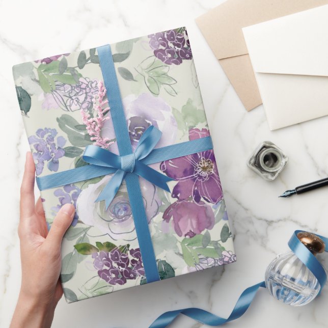 Purple White Floral Rose Wrapping Paper (Gifting)