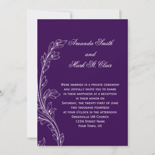 Purple White Floral Swirls Post Wedding Invitation (Front)