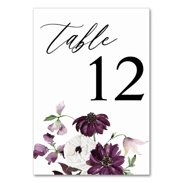Purple & White Floral Table Number (Front)