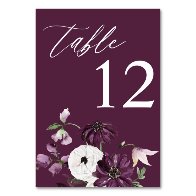 Purple & White Floral Table Number - Purple (Front)