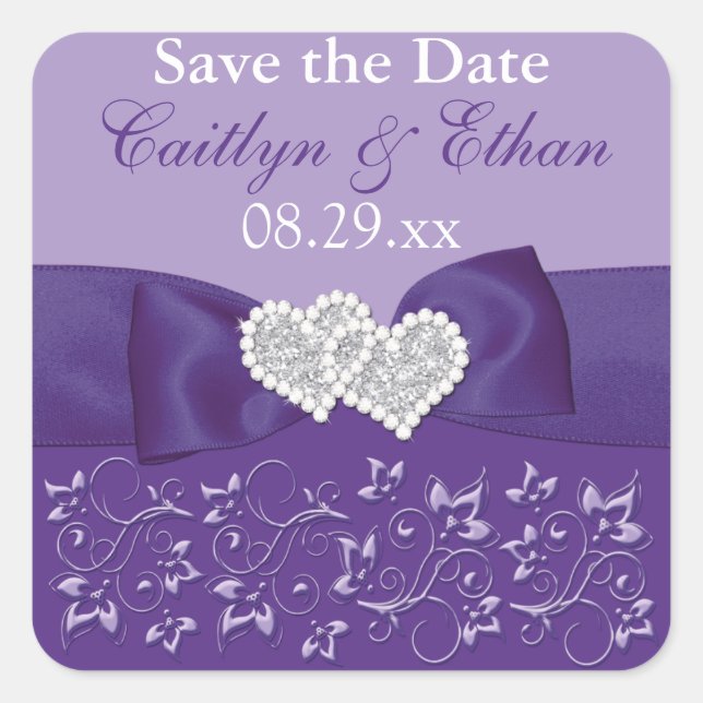 Purple, White Floral Wedding Favour Sticker (Front)