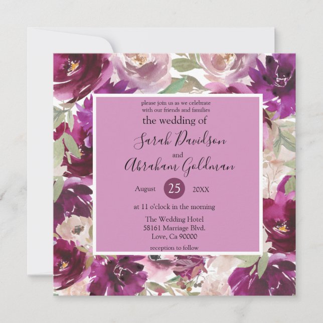 Purple White Floral Wedding Invitations (Front)