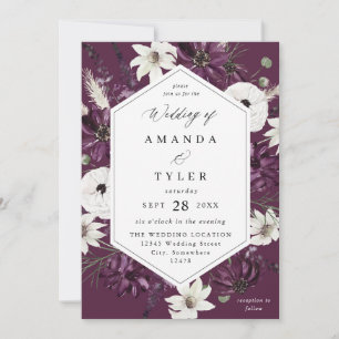 Purple & White Floral Wedding - Purple V2 Invitation
