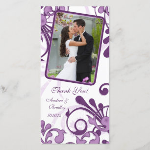 Purple & White Floral Wedding Thank You Photo Card