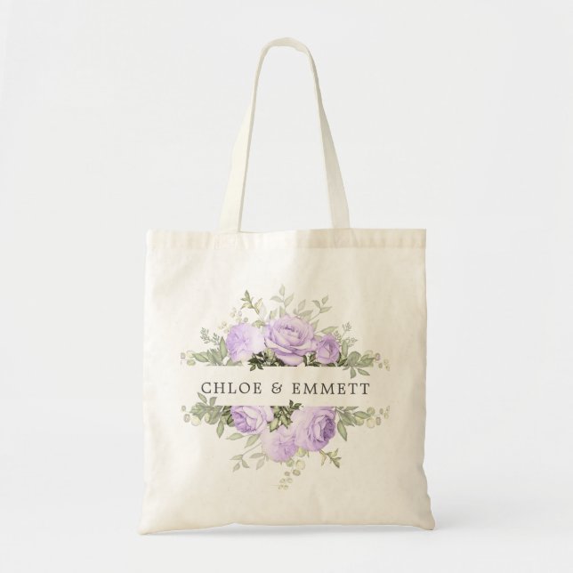 Purple White Floral Wedding Tote Bag (Front)