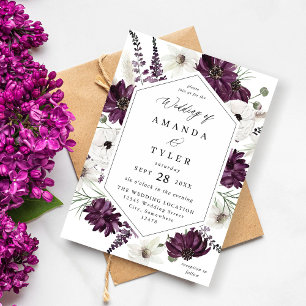 Purple & White Floral Wedding V2 Invitation