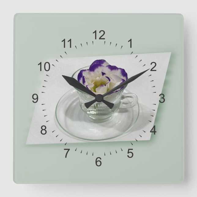 Purple white flower in a cup square wall clock (Front)