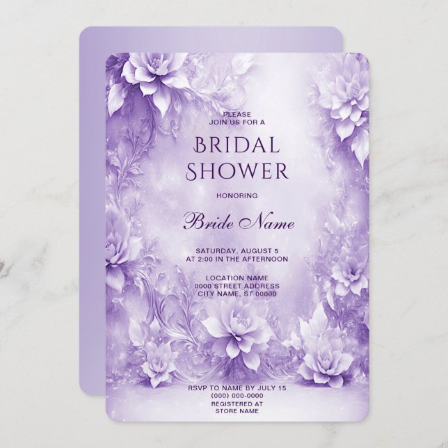 Purple White Flowers Bridal Shower Invitation (Front/Back)
