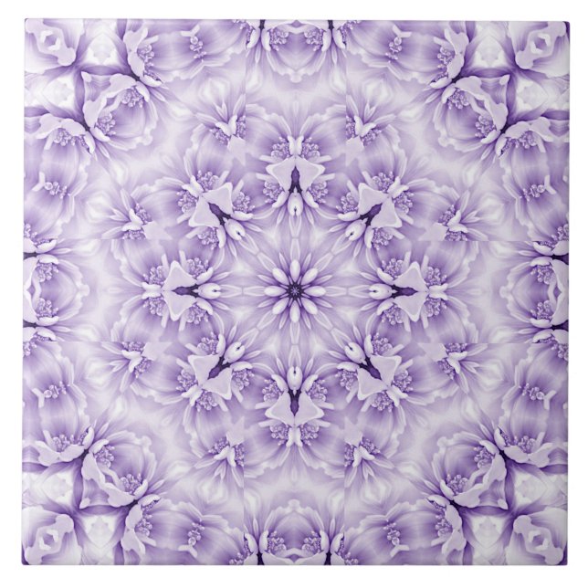 Purple White Flowers Ceramic Tile (Front)