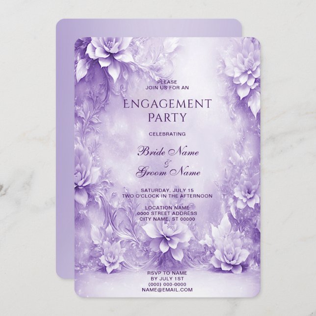 Purple White Flowers Engagement Invitation (Front/Back)