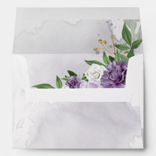 purple & white flowers greenery wedding envelope (Back (Bottom))