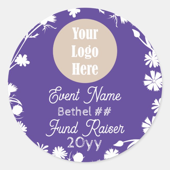 Purple, White Flowers Job's Daughters Party Favour Classic Round Sticker (Front)