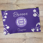 Purple, White Flowers, Logo Makeup Bag<br><div class="desc">Purple makeup bag with logo and white wild flowers is perfect for a girl's club or youth organisation welcome gift. The purple background colour and the colour of the flowers and script font can be changed to match your theme colours. Versatile for a Job's Daughters International (JDI) themed gift. Surprise...</div>