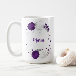 purple white flowers silver botanical wedding coffee mug