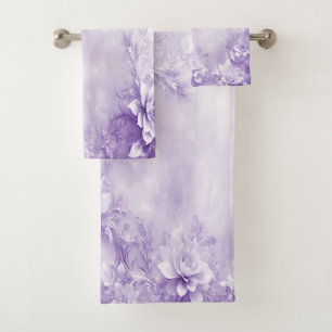 Purple White Flowers Towel Set