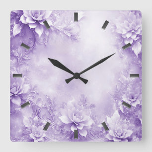 Purple White Flowers Wall Clock