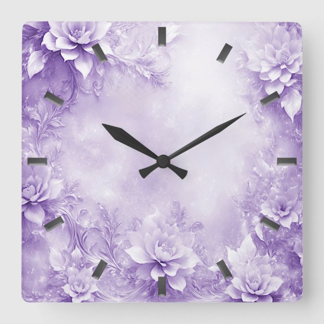Purple White Flowers Wall Clock (Front)