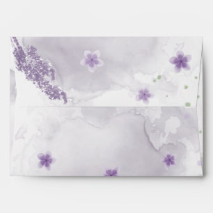 purple white flowers wedding envelope