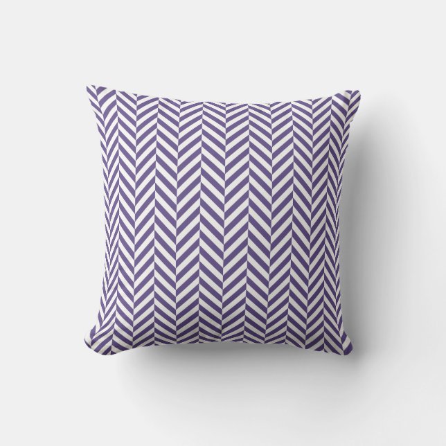 Purple White Geometric Herringbone Pattern Cushion (Front)