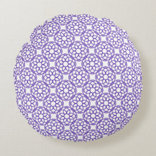 Purple White Geometric Seamless Pattern Round Cushion
