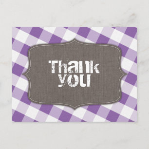 Purple & White Gingham Canvas Thank You Postcards