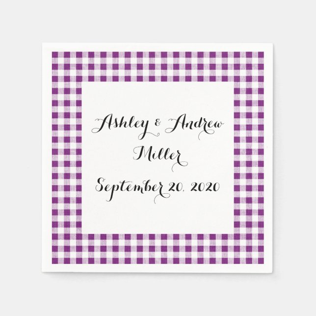 Purple White Gingham Pattern Napkin (Front)