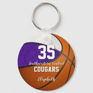 purple white girly basketball school team colours key ring