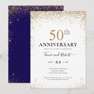 Purple White Gold 50th Wedding Anniversary  Invitation